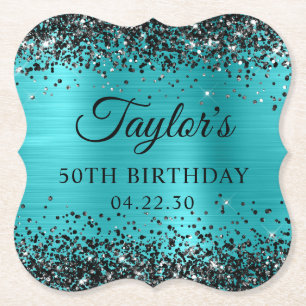 Porta-copo De Papel Papel Glitter Preto Azul Turquesa para Aniversário