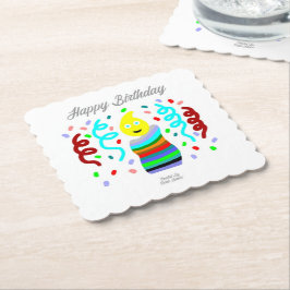 Porta-copo De Papel Parabéns Vela Saudação Quadrado Scalloped Coaster