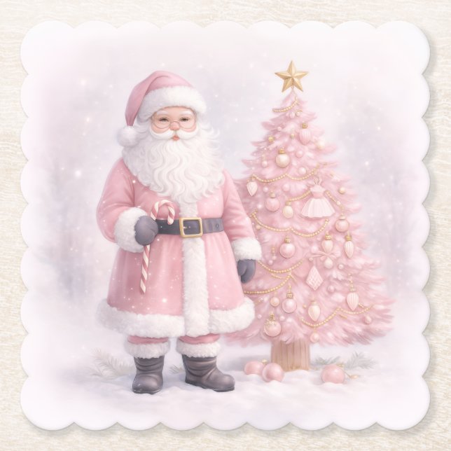 Porta-copo De Papel Pastel Pink Christmas Santa  (Frente)