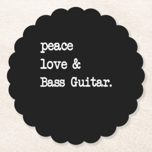 Porta-copo De Papel Peace Love & Bass Guitar Musico Guitaris