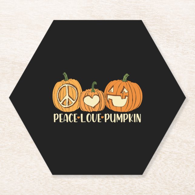 Porta-copo De Papel Peace Love Pumpkin Halloween (Frente)