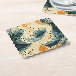 Porta-copo De Papel Peacock de Creme Azul Laranja abstrato