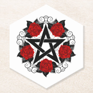 Porta-copo De Papel Pentagrama com Rosas vermelhas