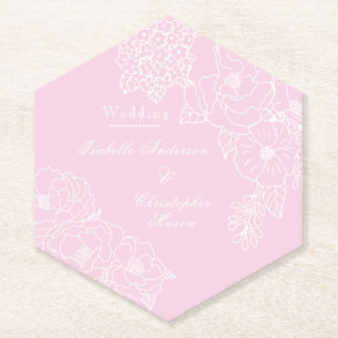 Porta-copo De Papel Peônias Rosa Bege para Casamento Romântico