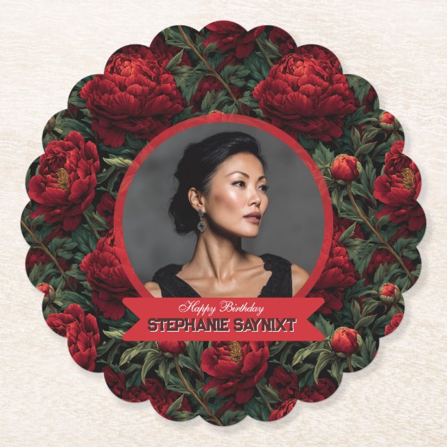 Porta-copo De Papel  Peonies Theme Birthday  (Frente)