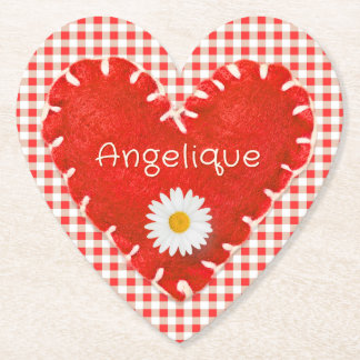 Porta-copo De Papel Personalizada Applique Heart e Daisy em Gingham