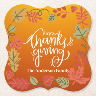 Porta-copo De Papel Personalized Happy Thanksgiving Family Name