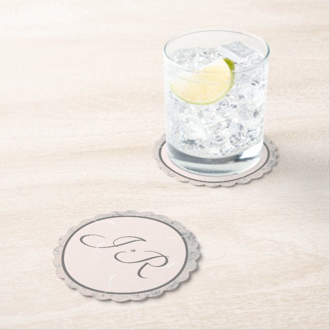 Porta-copo De Papel Pêssego e Cinzas Elegantes Monogramados (Insitu)