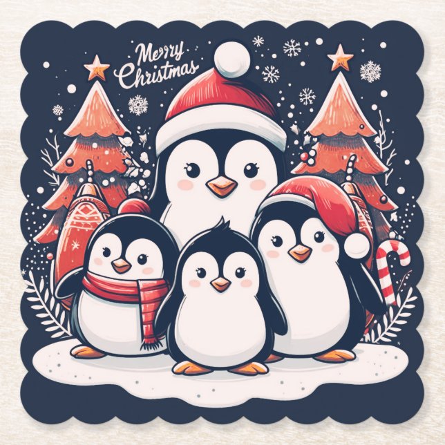 Porta-copo De Papel Pinguim de Natal por Rp (Frente)