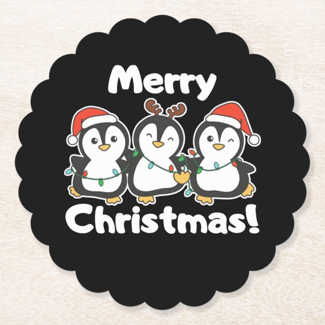 Porta-copo De Papel Pinguins de Pinguim de Natal (Frente)