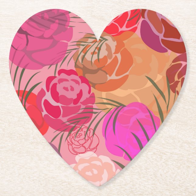 Porta-copo De Papel Pink pattern with flowers and plants (Frente)