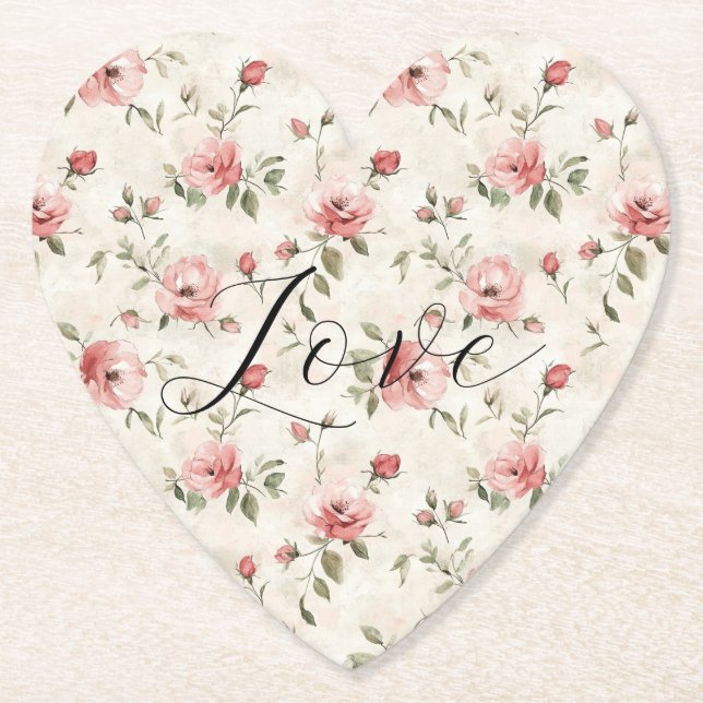 Porta-copo De Papel Pink Roses Floral Love (Frente)