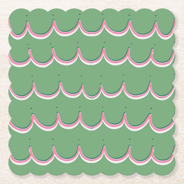 Porta-copo De Papel Pink Scallops Coaster (Frente)