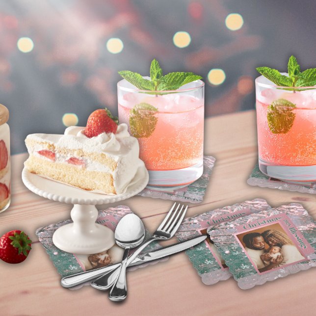 Porta-copo De Papel Pink Winter Christmas Family Photo (Criador carregado)