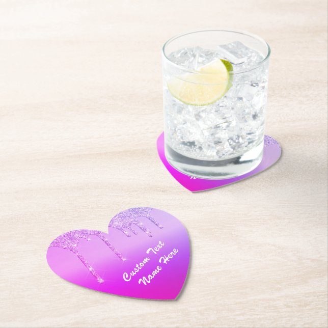 Porta-copo De Papel Pires de Coração com Brilho Roxo Rosa e Texto Pers (Insitu)