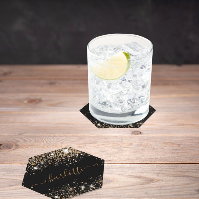 Porta-copo De Papel Poeira cintilante dourada nome script (Criador carregado)