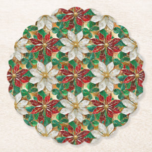 Porta-copo De Papel Poinsétia Branco Vermelho Verde Dourado