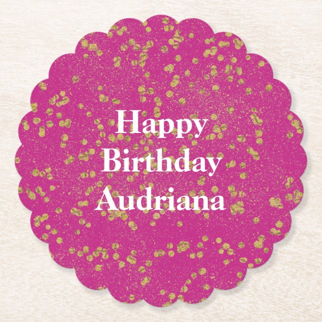 Porta-copo De Papel Pontos de Confetti Glitzy Dourados Rosa (Frente)