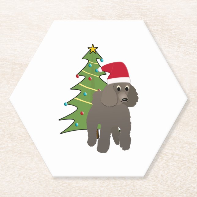 Porta-copo De Papel Poodle de Cartoon em Santa Hat (Frente)