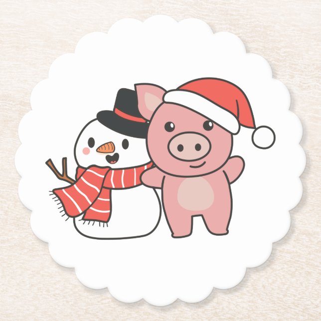 Porta-copo De Papel Porco Com Neve No Inverno No Natal (Frente)