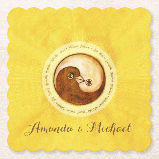 Porta-copo De Papel PORTA COPOS da festa de casamento. Dourado YinYang (Frente)