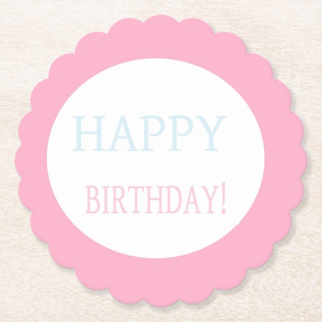 Porta-copo De Papel Porta copos de aniversário feliz rosa (Frente)