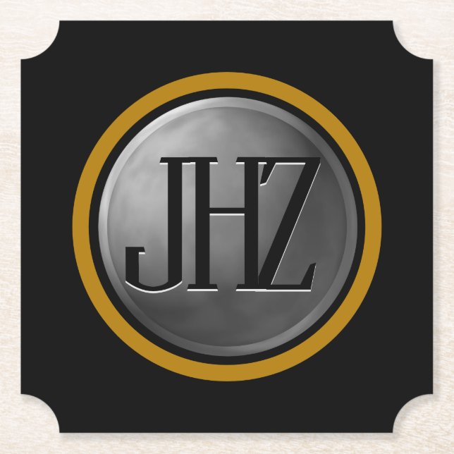 Porta-copo De Papel Porta copos de monograma Dourada Elegante Black Si (Frente)