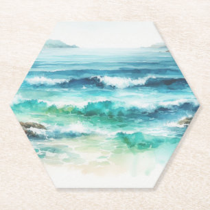 Porta-copo De Papel Porta copos Ocean Waves Beach Watercolor Paing