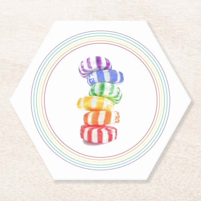 Porta-copo De Papel PORTAS COPOS de Papel Hexágono do RAINBOW CANDY (Frente)