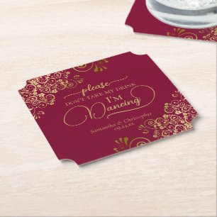 Porta-copo De Papel Posh Burgundy e Dourado Não tome meu casamento com