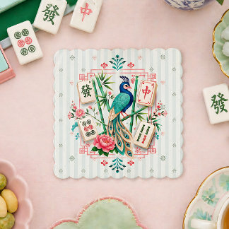 Porta-copo De Papel Pousa Copos Floral Mahjong Bird Elegante