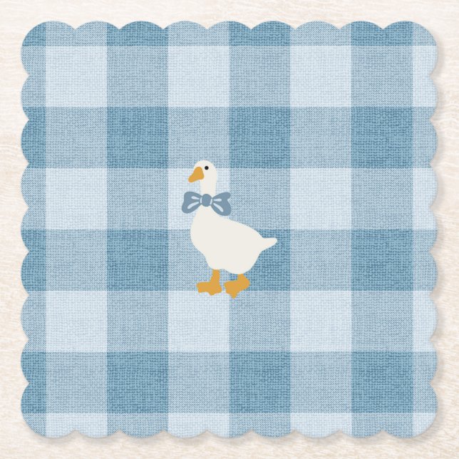 Porta-copo De Papel Powder Blue Gingham Goose Baby Shower Check (Frente)