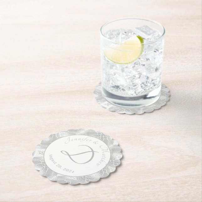 Porta-copo De Papel Prata De Papel Faux-Satin Monogramada (Insitu)