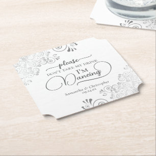 Porta-copo De Papel Prata elegante e branco Não tome meu casamento com
