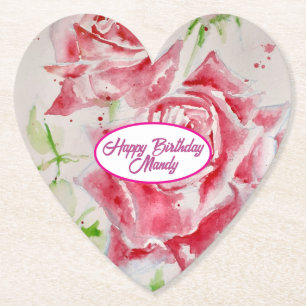 Porta-copo De Papel Prato de Papel com Padrão de Flor de Rosa Vermelha