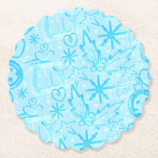 Porta-copo De Papel Presente de Inverno Azul & Azevinho, Conjunto de F (Frente)