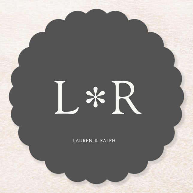 Porta-copo De Papel Preto e Branco | Casal Chic Simples (Frente)