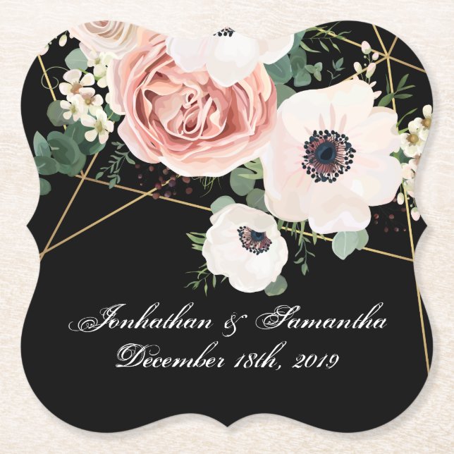 Porta-copo De Papel Preto geométrico do rosa do jardim das portas (Frente)