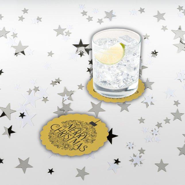 Porta-copo De Papel Preto Simples no Dourado Feliz Natal | (Criador carregado)