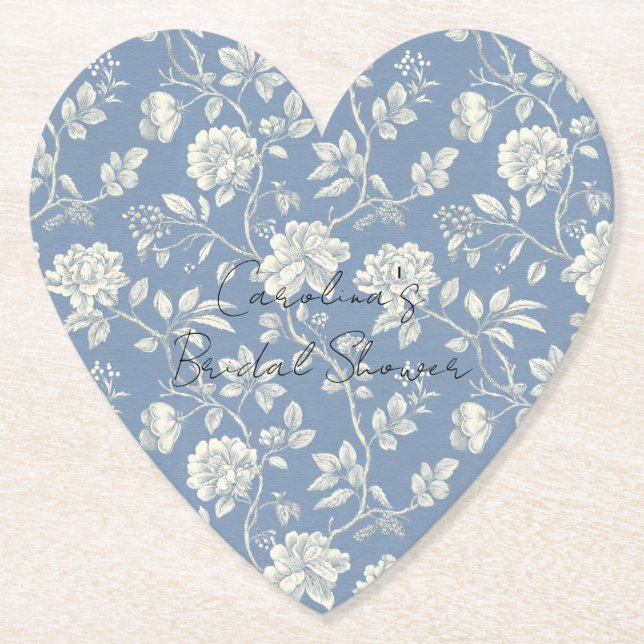 Porta-copo De Papel Pretty Romantic Blue Cream Flowers Bridal Shower (Frente)