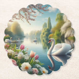 Porta-copo De Papel Primavera do lago de swan floral