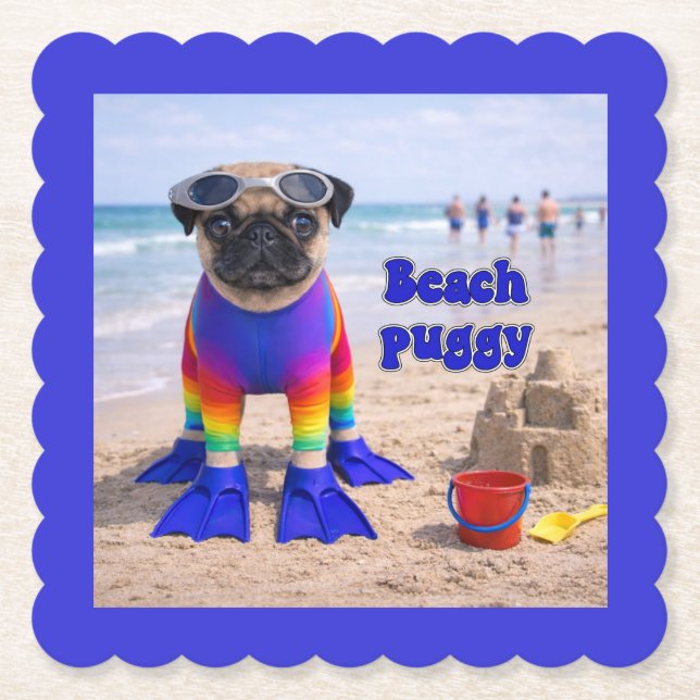 Porta-copo De Papel Pug de Praia (Frente)
