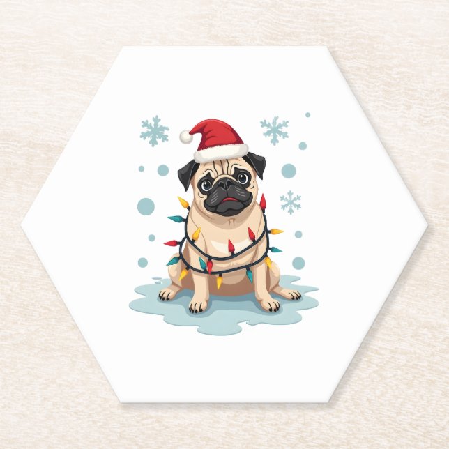 Porta-copo De Papel Pug Dog Christmas Men Women (Frente)