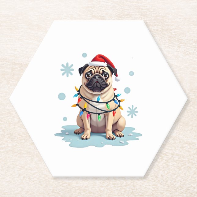 Porta-copo De Papel Pug Dog Christmas Men Women (2) (Frente)