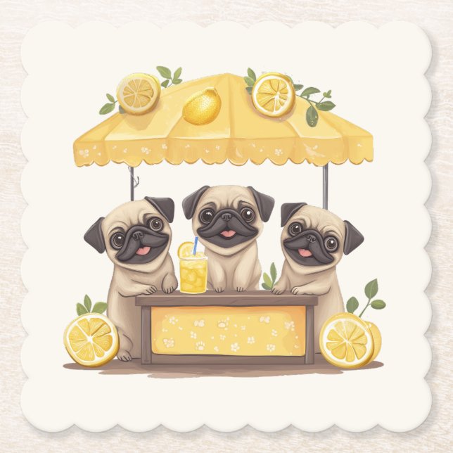 Porta-copo De Papel Pug Dogs Lemonade Stand (Frente)