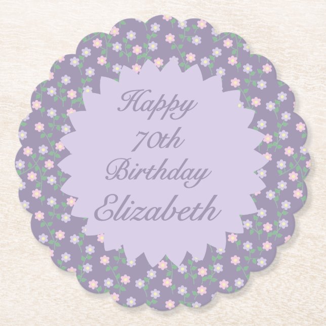 Porta-copo De Papel Purple Floral Birthday (Frente)