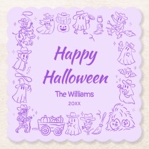 Porta-copo De Papel Purple Quirky Halloween Desenhou Doodles Feliz