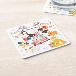 PORTA-COPO DE PAPEL QUADRADO かわいい犬がいっぱい♡ピンクのバースデーパーティー 