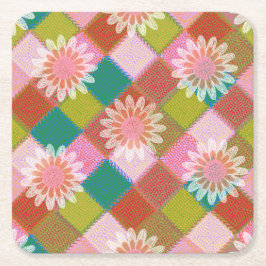 Porta-copo De Papel Quadrado &0s retro daisy green coaster