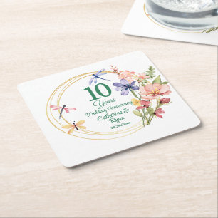 Porta-copo De Papel Quadrado 10º Aniversário de Casamento de Lata Quadro Dourad